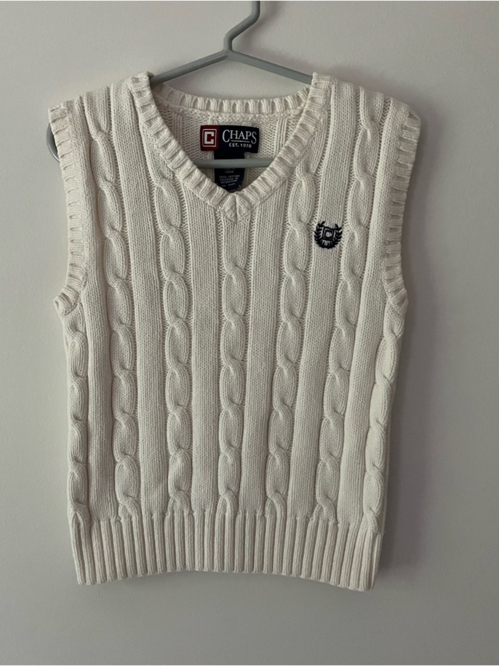 Boys CHAPS Cable Knit V Neck Sweater Vest 5 Cream Classic Preppy Academia